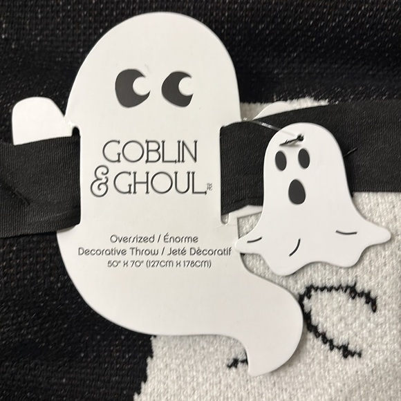 GOBLIN & GHOUL BLACK GHOST PUMPKIN JACK O LANTERN OVERSIZED HALLOWEEN THROW NWT - Picture 10 of 11